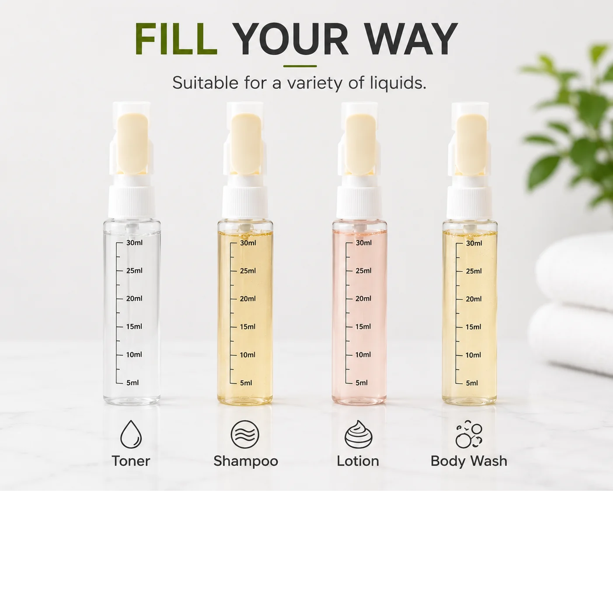 4-in-1 Travel Toiletry Dispenser | Refillable, Leak-Proof & TSA-Friendly