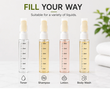 4-in-1 Travel Toiletry Dispenser | Refillable, Leak-Proof & TSA-Friendly