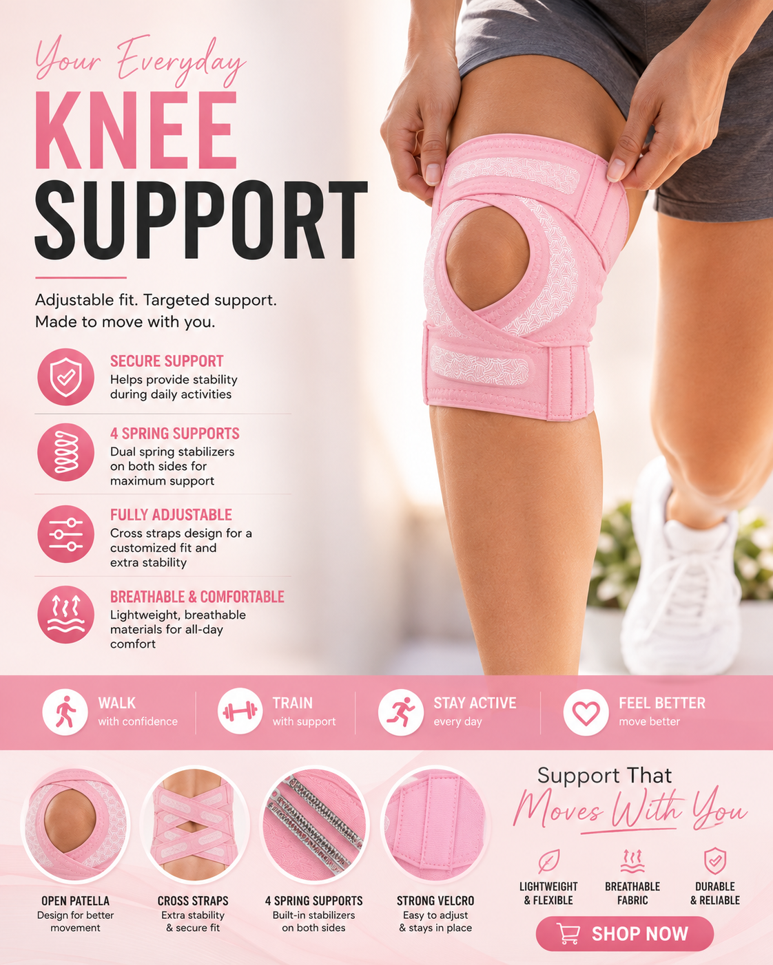 Adjustable Knee Support Brace – Open Patella Compression & Stabilizing Support